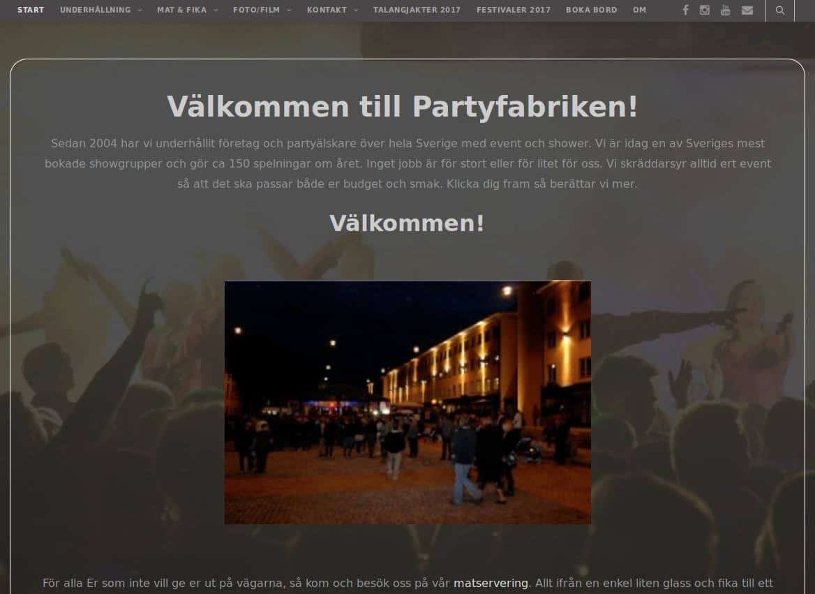 Webbsida - Partyfabriken Efter