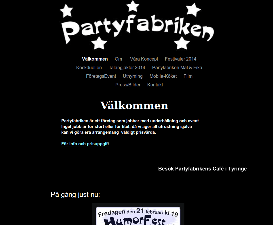 Webbsida - Partyfabriken Före