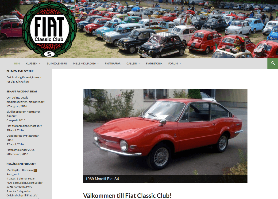 Webbsida - Fiat Classic Club efter