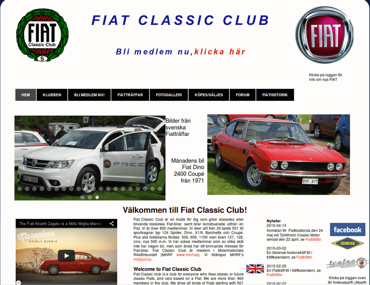 Webbsida - Fiat Classic Club före